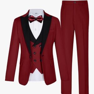 Sophisticated Burgundy Tuxedo with Black Lapels
